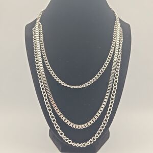 Silver Tone Layered Chain Necklace | Multi Strand Statement Chain Vintage Y2K